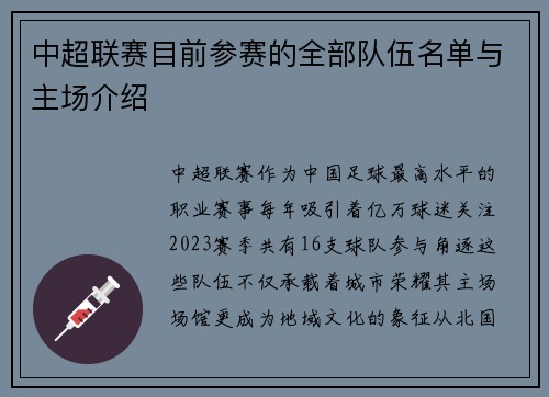 中超联赛目前参赛的全部队伍名单与主场介绍