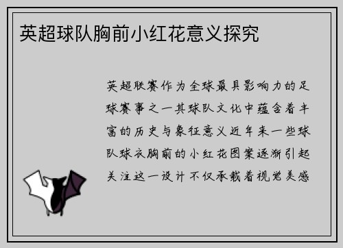 英超球队胸前小红花意义探究
